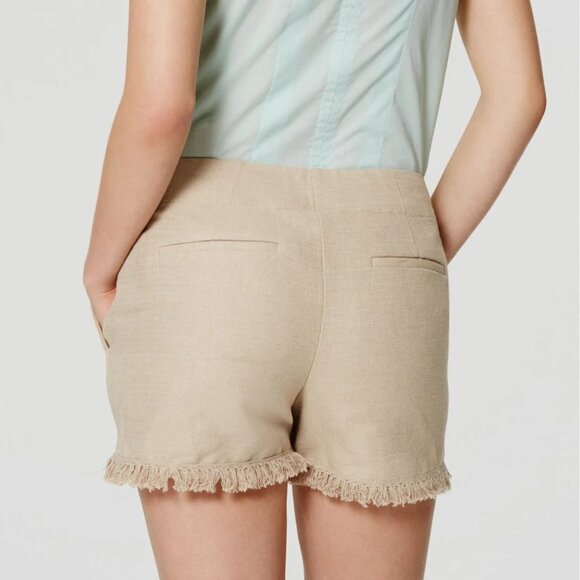 Ann Taylor Loft The Riviera Short Tan Fringe Hem Sizes 10 &12 Linen/Cotton NWT - Picture 2 of 9